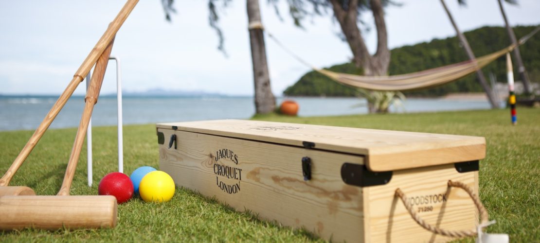 Croquet on the lawn at Baan Kilee, luxury, private villa located on Lipa Noi Beach, Koh Samui, Thailand